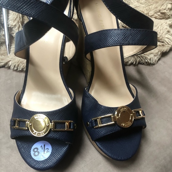Mark Fisher Navy and Gold Platform Sandals - Picture 2 of 4